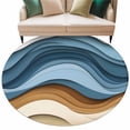 thumbnail image 1 of Abstract Blue Round Area&nbsp;Rug 5ft Brown Wave Stripe Ombre Water Ripple Modern Non-Slip&nbsp;Washable Circle Rugs Soft Felt Indoor Floor Mat for Bedroom Kitchen Living Room Bathroom, 1 of 9