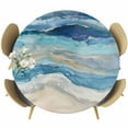 thumbnail image 1 of Abstract Blue Round Fitted Table Cover Gradient Beach Ocean Wave Oil Painting Waterproof Table Cloth with Elastic Edge Wipeable Tablecloth for Picnic Camping Party Fits 45"-54" Diameter, 1 of 8