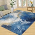 Abstract Blue Rugs for Bedroom, Textured Blue Area Rug, Minimalist Rug ...