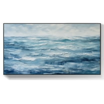 Abstract Blue Seascape Oil Painting on Canvas Acrylic Ocean Wall Art Blue Sea Scene Painting for Living Room Wall Decor,Unstretched,Frameless,(41*61cm)16*32Inches