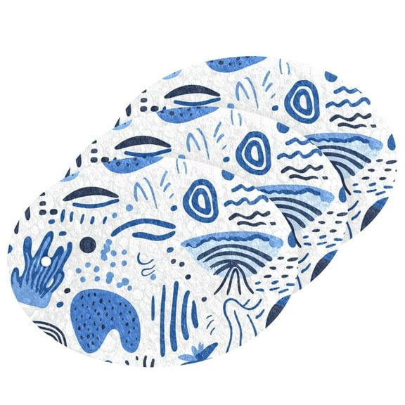 Abstract Blue Shapes Doodles 3 Dish Sponges Bulk Delicate Clean Non Scratch Compressed Sponges Kitchen Sponges BPA Free