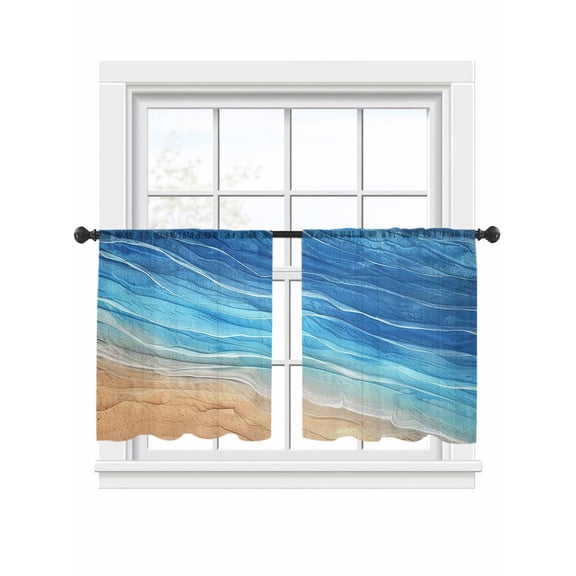 Abstract Blue Sheer Curtains 2 Panels Set Ocean Beach Waves Lines Gradient Sheer Window Curtains Light Filtering Rod Pocket Voile Drapes for Bedroom Living Room 52"x45"