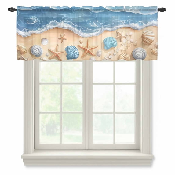 Abstract Blue Sheer Valances for Windows Beach Starfish Seashell Sand ...