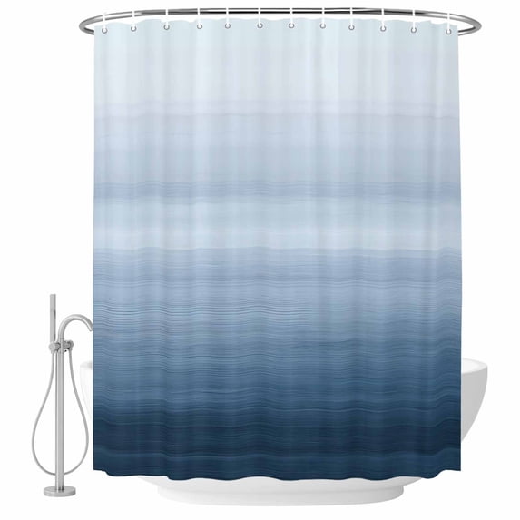 Abstract Blue Shower Curtain Set - 72" x 78" Washable Bathtub Curtain with 12 Hooks, Gradient Solid Modern Minimalist Geometric Waterproof Fabric Stall Shower Curtains for Bathroom/Bathtub Décor