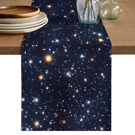 Abstract Blue Sky Table Runner 36 Inches Long,Kitchen Dining Tablerunners Shining Stars on Scenery Background Linen Table Runners Dresser Scarves for Home Dinner Wedding Holiday Party Decor
