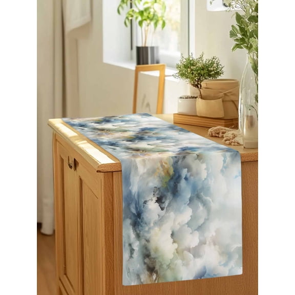 Abstract Blue Sky White Cloud Table Runner 36 Inches Long,Kitchen Dining Tablerunners Mountain Nubilous Landscape Linen Table Runners Dresser Scarves for Home Dinner Wedding Holiday Party Decor