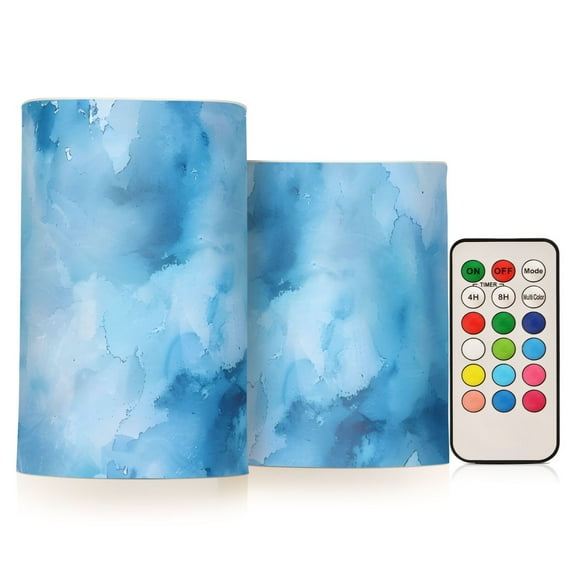 Abstract Blue Splashes Flameless Candles with Remote Timer LED Battery Operated Flickering Candle Light for Festival Wedding Home Party