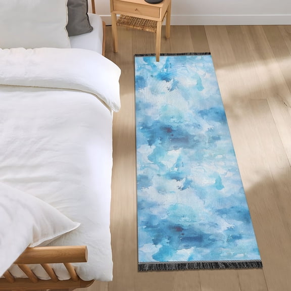 Abstract Blue Splashes Runner Area Rug 2x6 Soft Non-Slip Washable Bedside Carpet for Hallway Bedroom Living Room Home Decor