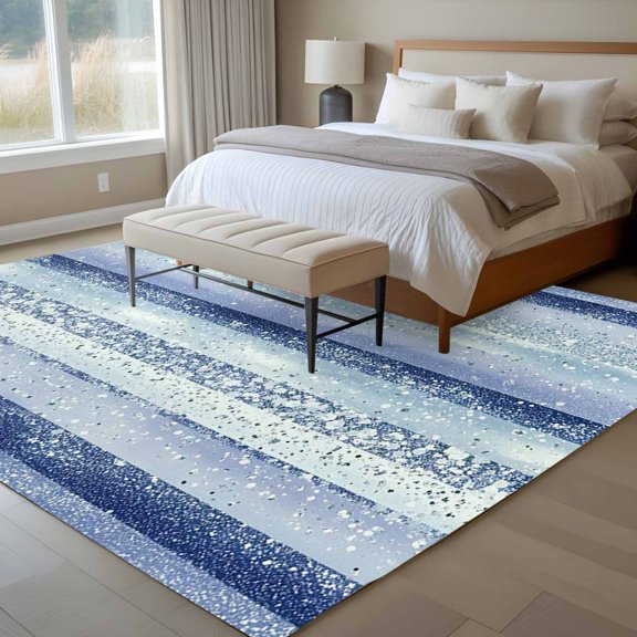 Abstract Blue Stripe 6x9 Rug for Dining Room Table and Chair Setup, Navy Stripes Sequins Celebration Low Pile Washable Non Slip Rectangle Area Rug