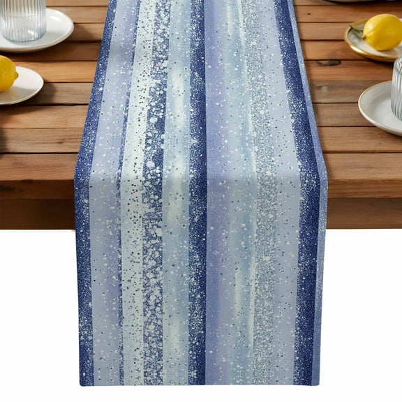 Abstract Blue Stripe Table Runner, Navy Stripes Sequins Celebration Kitchen Table Runners Dress Scarves for Table Decorations Party/Restaurant/Indoor Outdoor Use, 13x72in