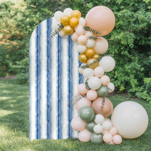 Abstract Blue Stripes Arch Backdrop Cover 4 FT, Minimalist Faded Denim Striped Country Wedding Arch Cover Stretchy Backdrop Stands Covers for Birthday Party Ceremony Banquet Decor