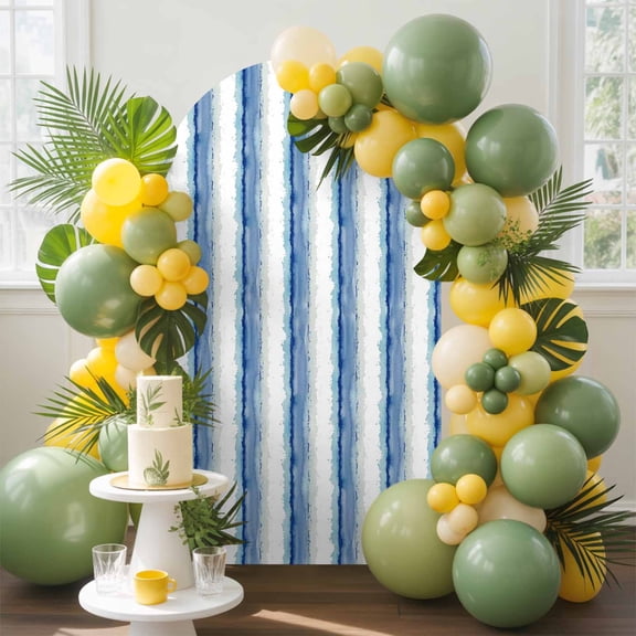 Abstract Blue Stripes Arch Backdrop Cover, 4FT, Minimalist Faded Denim Striped Country Spandex Arch Covers Double-Sided Backdrop for Wedding Birthday Party Photo Background Decoration