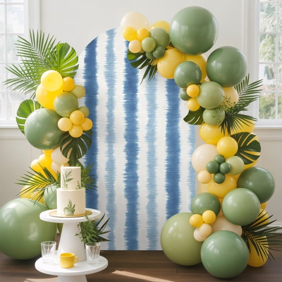 Abstract Blue Stripes Arch Backdrop Cover, 4FT, Rustic Navy Denim Striped Classic Spandex Arch Covers Double-Sided Backdrop for Wedding Birthday Party Photo Background Decoration