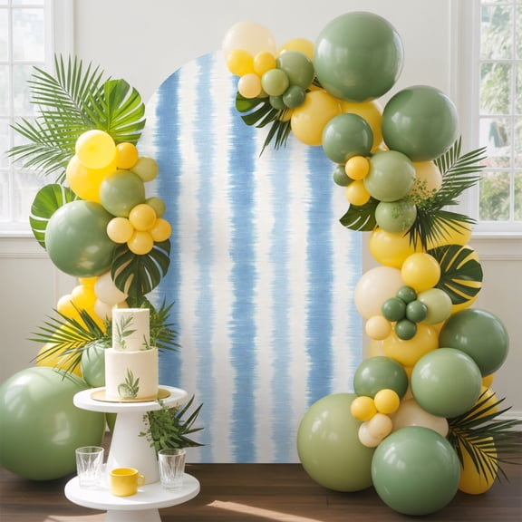 Abstract Blue Stripes Arch Backdrop Cover, 4FT, Rustic Watercolor Denim Striped Classic Spandex Arch Covers Double-Sided Backdrop for Wedding Birthday Party Photo Background Decoration