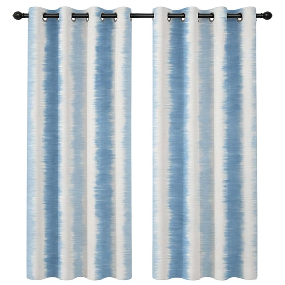 Abstract Blue Stripes Blackout Curtains 96 Inches Long, Rustic Watercolor Denim Striped Classic Thermal Insulated Room Darkening Drapes with Grommets for Living Room 52"W x 96"L, 2 Panels