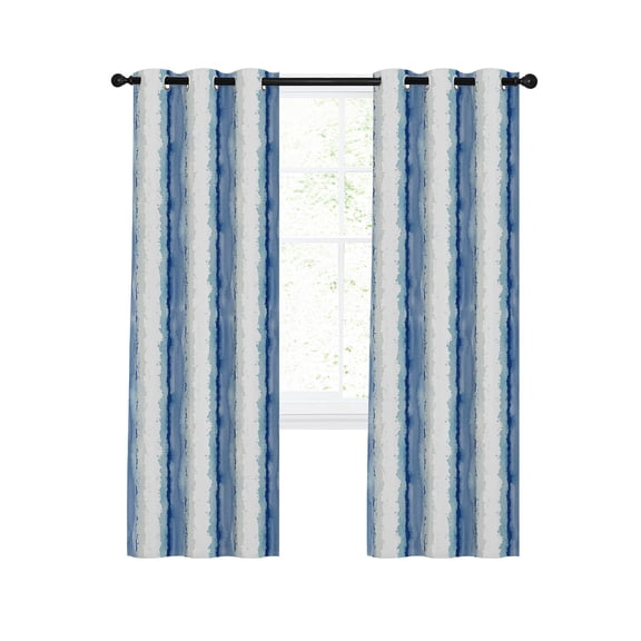 Abstract Blue Stripes Blackout Curtains for Bedroom Living Room, Minimalist Faded Denim Striped Country 63 In Long Thermal Insulated Room Darkening Drapes Grommet Window Treatments, 52 x 63 In