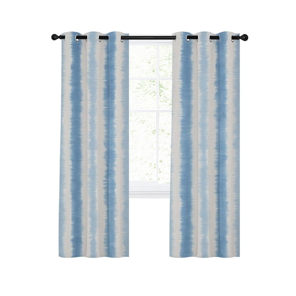 Abstract Blue Stripes Blackout Curtains for Bedroom Living Room, Rustic Watercolor Denim Striped Classic 63 In Long Thermal Insulated Room Darkening Drapes Grommet Window Treatments, 52 x 63 In