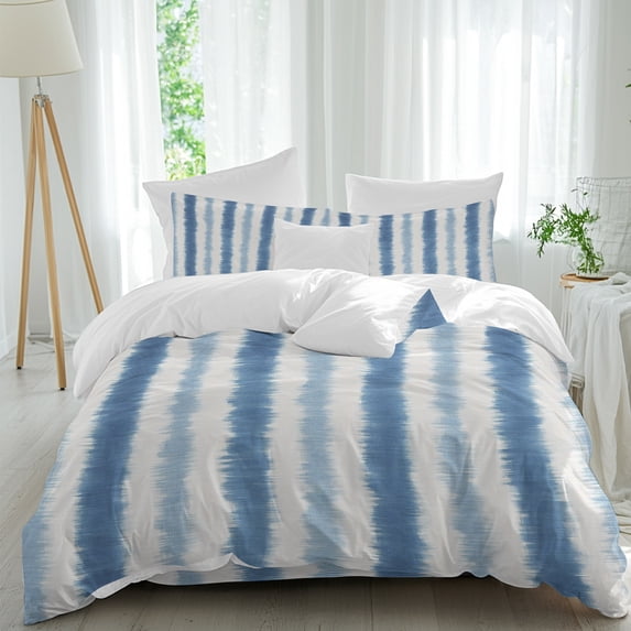 Abstract Blue Stripes Comforter Set Full Size, Rustic Navy Denim ...