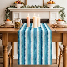 Abstract Blue Stripes Dining Table Runner, Minimalist Blue White Striped Country Washable Table Runners Kitchen Coffee Table Center Decor for Home Party Holiday Wedding 13 x 36 Inches