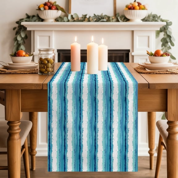 Abstract Blue Stripes Dining Table Runner, Minimalist Blue White Striped Country Washable Table Runners Kitchen Coffee Table Center Decor for Home Party Holiday Wedding 13 x 36 Inches
