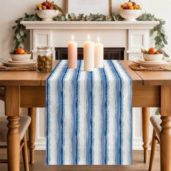 Abstract Blue Stripes Dining Table Runner, Minimalist Faded Denim Striped Country Washable Table Runners Kitchen Coffee Table Center Decor for Home Party Holiday Wedding 13 x 36 Inches