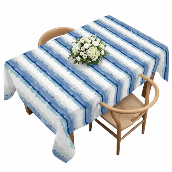 Abstract Blue Stripes Rectangle Tablecloth Minimalist Faded Denim Striped Country Waterproof Wrinkle Free Soft Table Cloth Spill-Proof Washable Table Cover for Dining Party Picnic 54 x 108 Inch