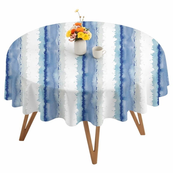 Abstract Blue Stripes Round Tablecloth 60 inches Minimalist Faded Denim Striped Country Waterproof Oil-Proof Table Cloth Round Table Cover for Holiday Party Picnic Dinner Decor Indoor and Outdoor Use