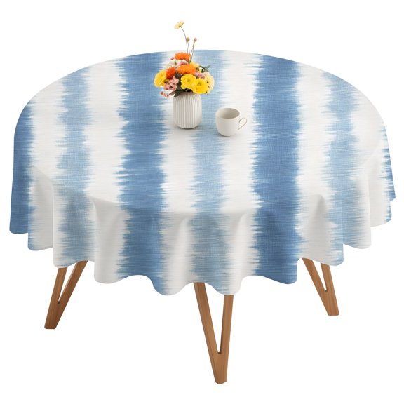 Abstract Blue Stripes Round Tablecloth 60 inches Rustic Navy Denim Striped Classic Waterproof Oil-Proof Table Cloth Round Table Cover for Holiday Party Picnic Dinner Decor Indoor and Outdoor Use