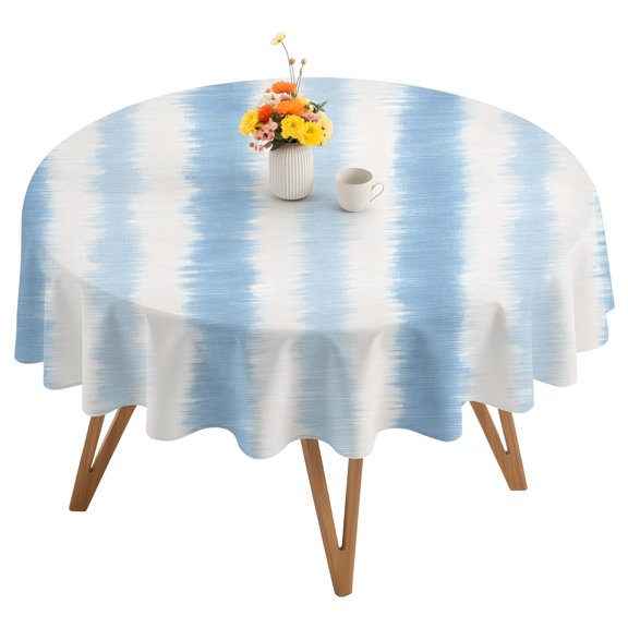 Abstract Blue Stripes Round Tablecloth 60 inches Rustic Watercolor Denim Striped Classic Waterproof Oil-Proof Table Cloth Round Table Cover for Holiday Party Picnic Dinner Decor Indoor Outdoor Use