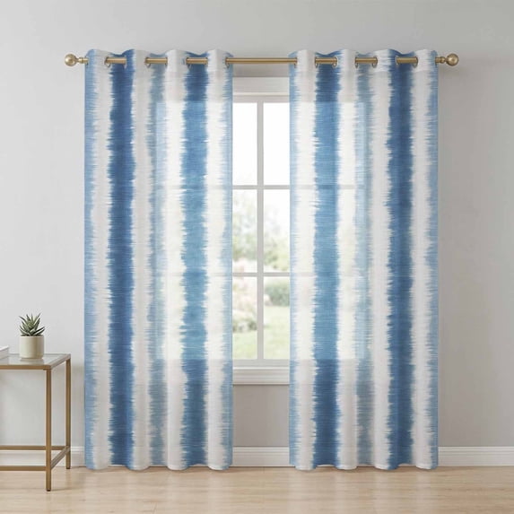 Abstract Blue Stripes Sheer Curtains 84 Inch Long 2 Panels, Rustic Navy ...