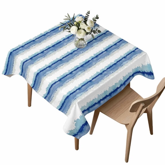 Abstract Blue Stripes Square Tablecloth Minimalist Faded Denim Striped Country Waterproof Wrinkle Free Soft Table Cloth Spill-Proof Washable Table Cover for Dining Party Picnic 54 x 54 Inch