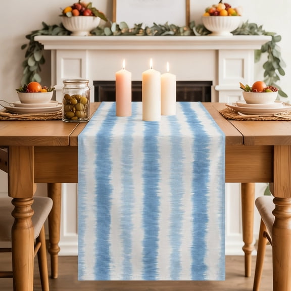Abstract Blue Stripes Table Runner 13x48 Inch Rustic Watercolor Denim Striped Classic Cotton Linen Dining Table Runner Ideal for Dresser Kitchen Coffee Tables - Machine Washable