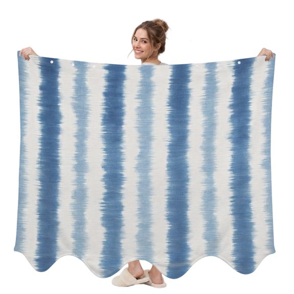 Abstract Blue Stripes Wearable Blanket, Rustic Navy Denim Striped Classic Plush Thick Cozy Flannel Oversized Adult Throw Body Wearable Blankets with Pocket Gifts for Women Men 58x64in