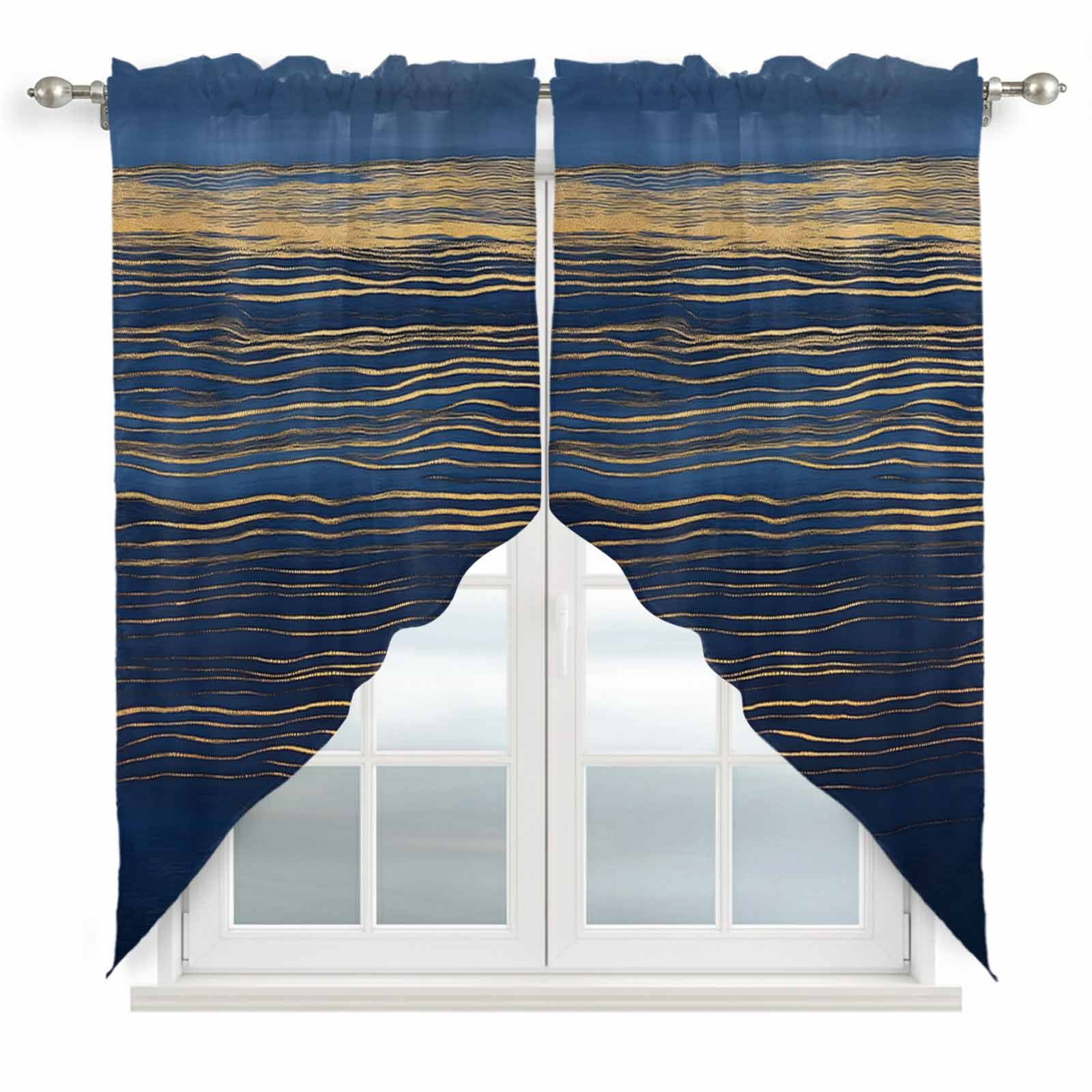 Abstract Blue Swag Curtain Valance for Window 2 Panels Ocean Golden ...