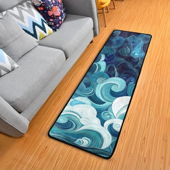 Abstract Blue Swirls Long Floor Mat Runner Rug Area Mat Noise Reduction Water Absorbent Non-Slip 72" x 24"