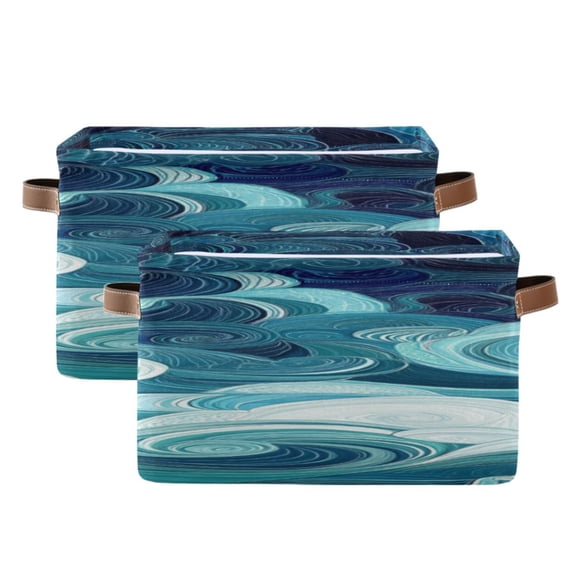 Abstract Blue Swirls Square Storage Bins with Handles Collapsible Containing Box 2 Packs