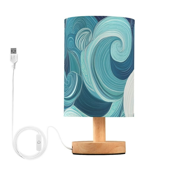 Abstract Blue Swirls Table Lamp with USB Port LED Warm Light Lamp Night Light Home Decor