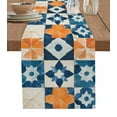 thumbnail image 1 of Abstract Blue Table Runner Cotton Linen 120 Inch Holiday Dresser Scarves, Orange Color Block Retro Watercolor Boho Tablerunner for Kitchen Coffee Dining Bedroom Dinner Scarf Décor 13''x120'', 1 of 9
