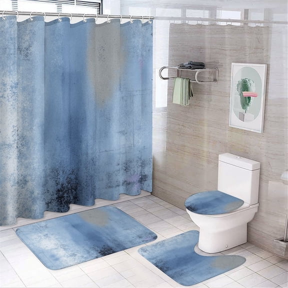 Abstract Blue Texture Art Shower Curtain Waterproof Bathroom Curtain Set with Hooks Home Decor Bathroom Curtains 4pcs