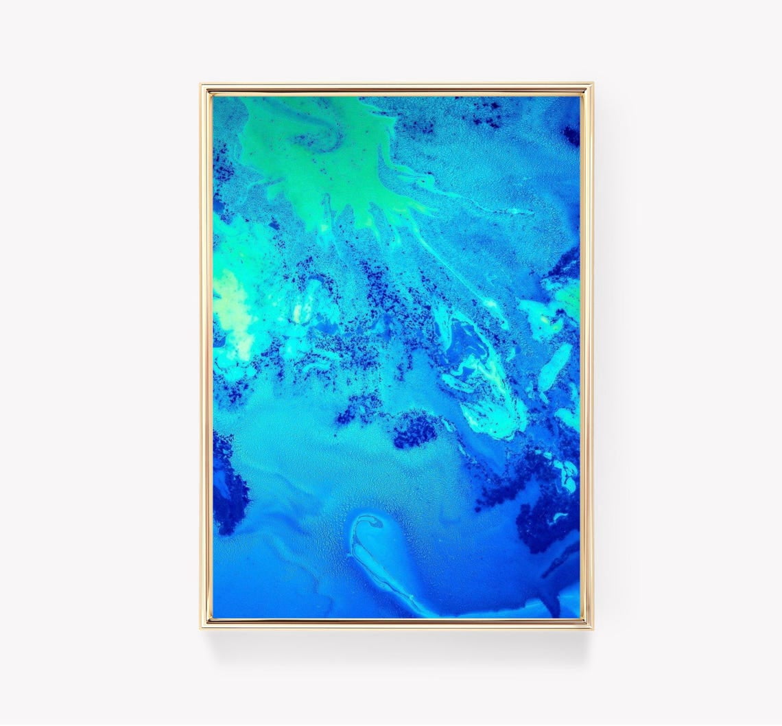 Abstract Blue Texture Green Pattern Modern Wall Art, Modern Living Room ...