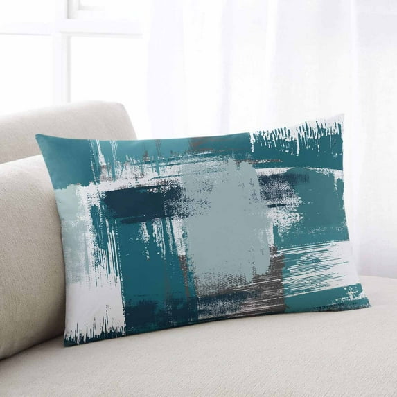 Abstract Blue Throw Pillow Cover, Modern Geometric Brush Painting Rectangle Decorative Pillow Case Protector Soft Cushion Cover Lumbar Pillowcase for Couch Sofa Bedroom Car Chair Decor 16x24 Inch