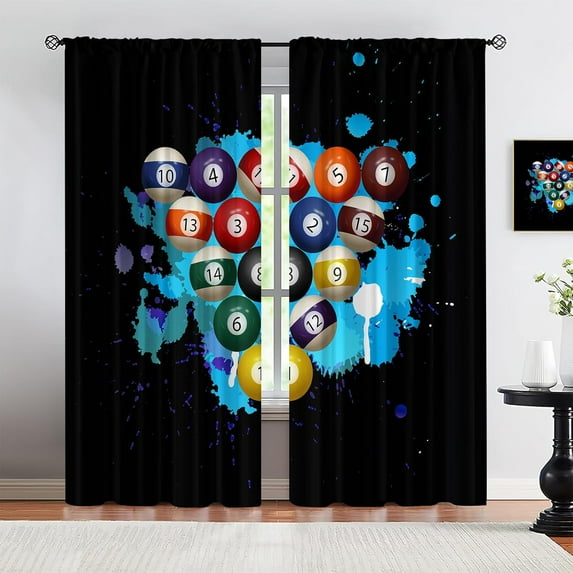 Abstract Blue Tie-Dye Blackout Curtains, Pool Table 3D Billiards Soundproof Curtains, Window Treatments Do Not Fade Pattern Clear for Living Room Bedroom Kitchen Dining Room Kid Room-W42xL54in