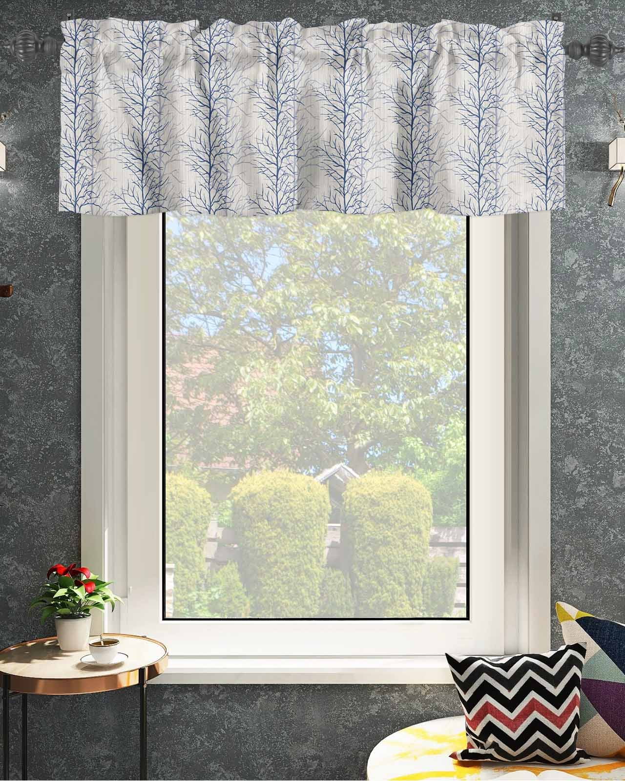 Abstract Blue Tree Branch Pattern Window Valances, Valances for Windows