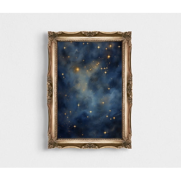 Abstract Blue Vintage Of Stars, Celestial Poster, Gothic Art, Wall Art, Dark Aesthetic, Vintage Celestial Night Sky, 24x36 UNFRAMED