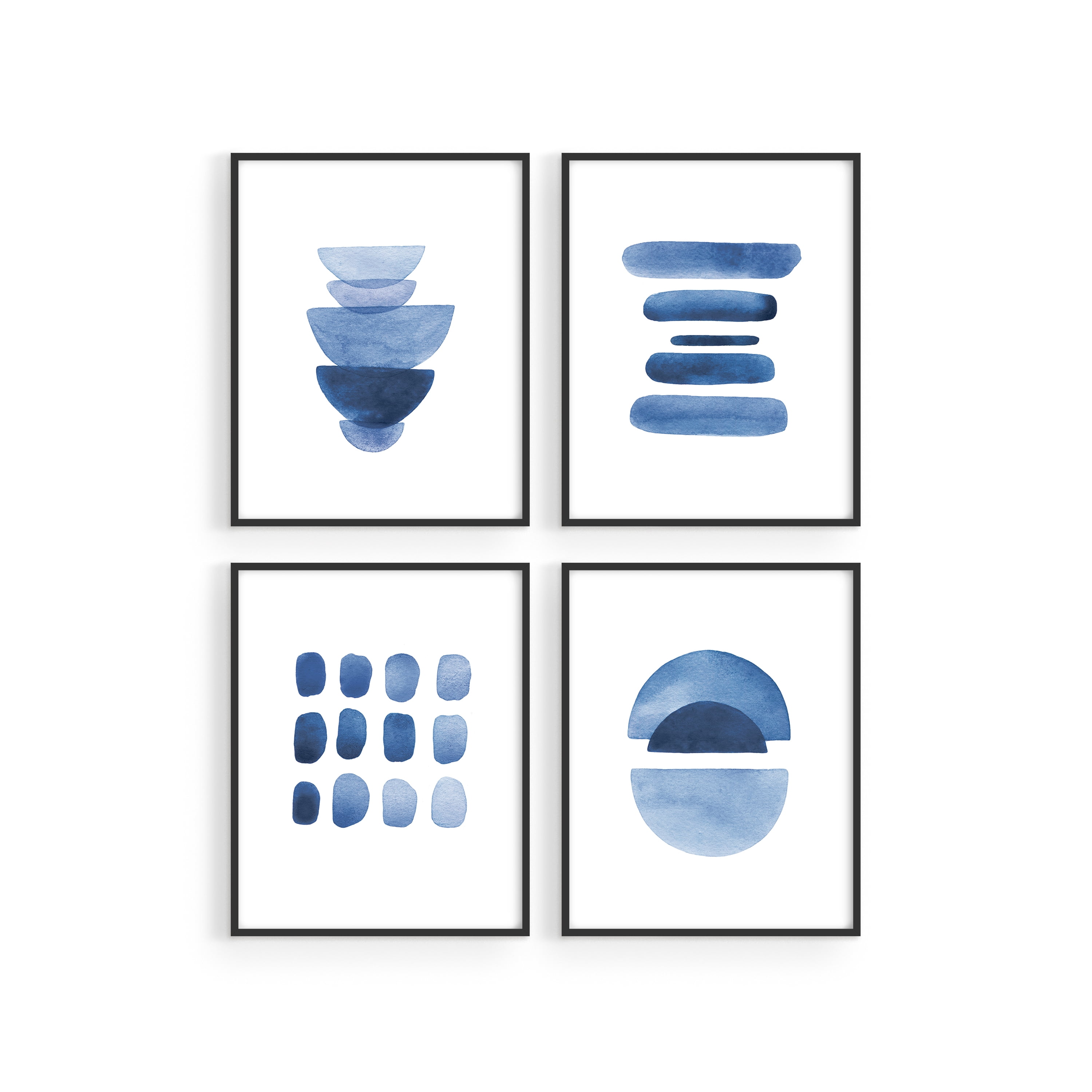 Navy Blue Abstract Watercolor Art Prints Set of 4