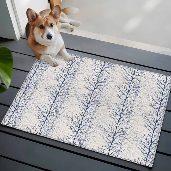 Abstract Blue Washable Area Rug 2x3 Tree Branch Pattern Low-Profile ...