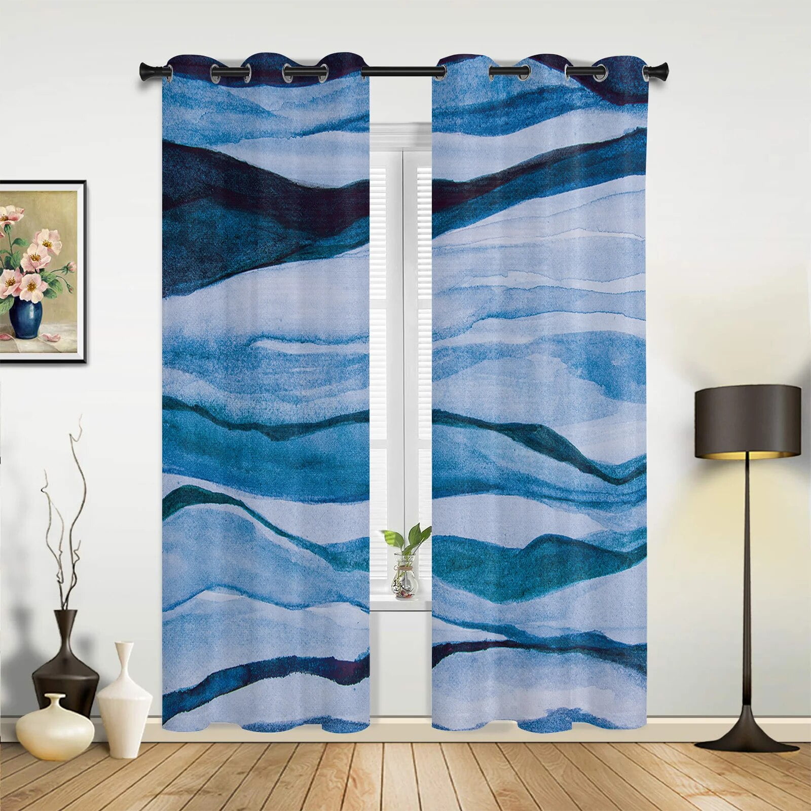 Abstract Blue Watercolor Paint Window Curtains Luxury Curtains for ...