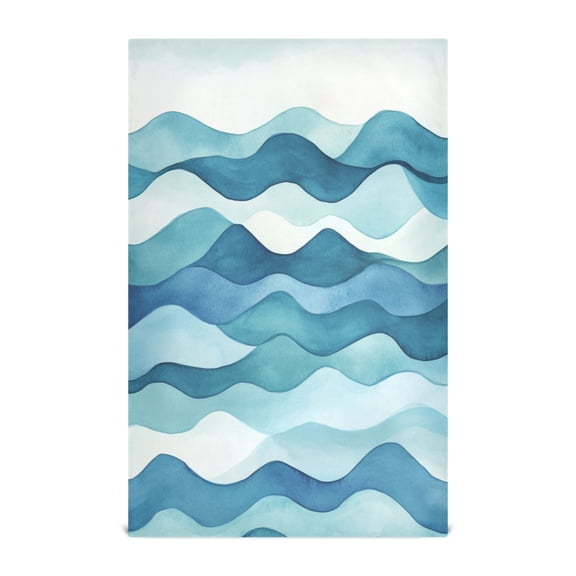 Abstract Blue Wave Pattern Decorative Waffle Towel Kitchen Dishcloth 28x18in Multi-Use Tea Towel