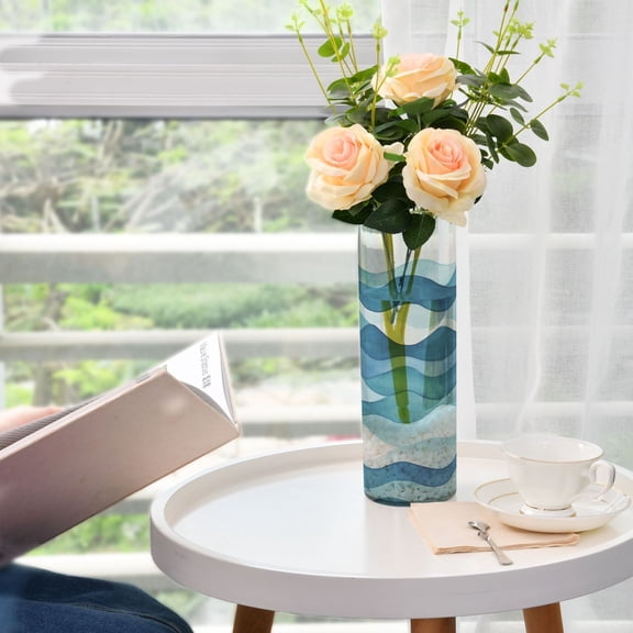 Abstract Blue Wave Pattern Plastic Vase 11.8'' x 3.9'' Transparent Non Breakable Decorative for Family