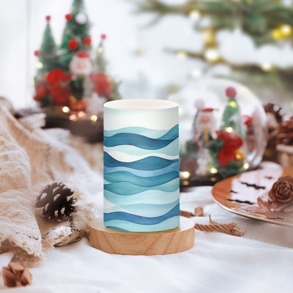 Abstract Blue Wave Pattern Set of 2 Flameless LED Candles Remote and Timer Indoor Outdoor